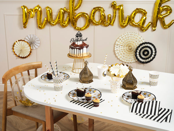 Glossy Black Eid Mubarak Calligraphy & Lantern Cake Topper