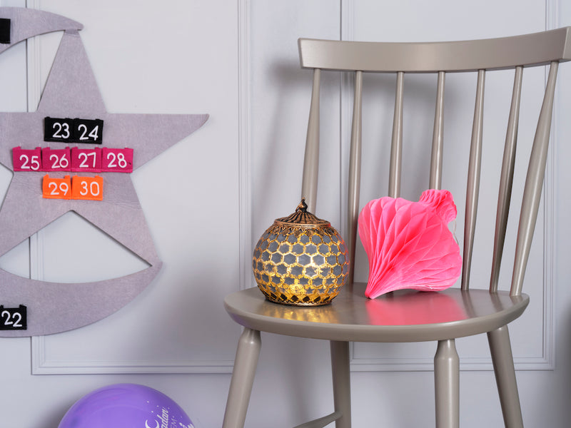 Crescent Moon Ramadan Calendar, Pink Bunting, Paper Lanterns & Balloons Decoration Set