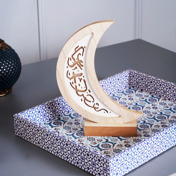 Natural Wooden Moon Ramadan Kareem Table Centre Decoration