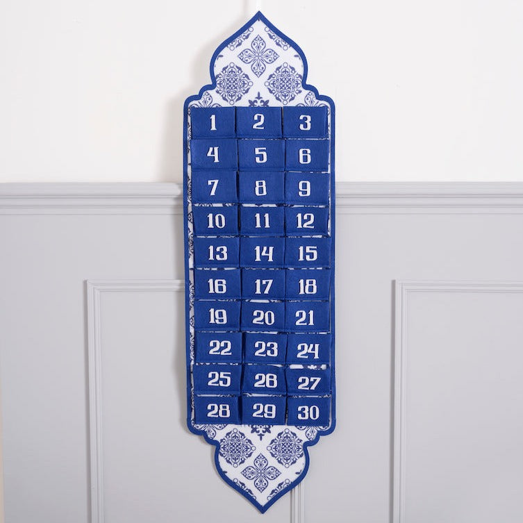Blue & White Ottoman Style Pocket Felt Ramadan Advent Calendar