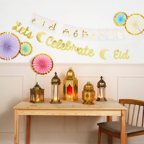Gold 'Let's Celebrate Eid' Garland Card Bunting - 2m