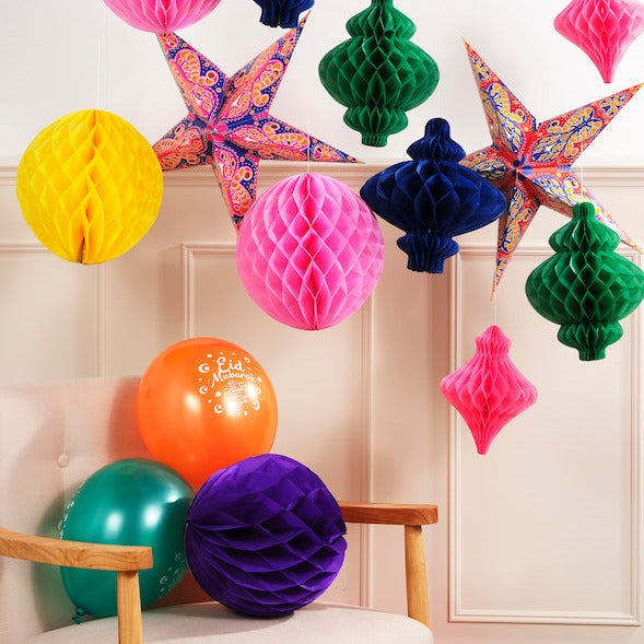 Pack of 2 Purple Paper Hanging Honeycomb Sphere Balls Eid Party Decoration