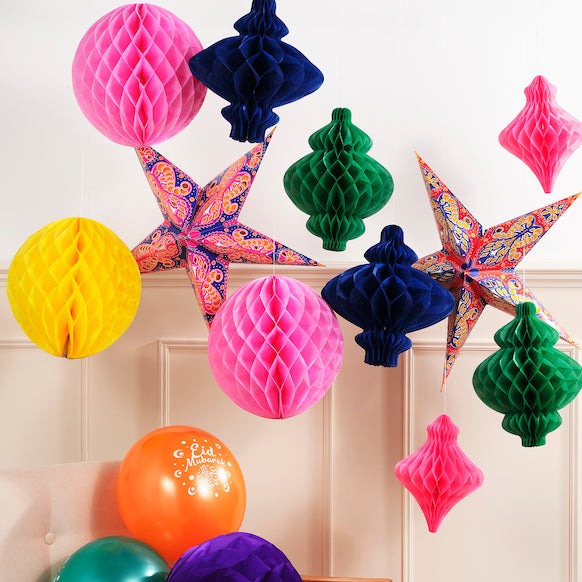 Pack of 4 Multicolour Large Paper Hanging Star Eid Decoration