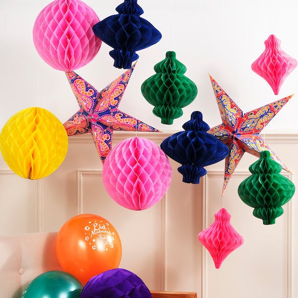 Pack of 2 Red & Purple Large Paper Hanging Star Eid Decoration