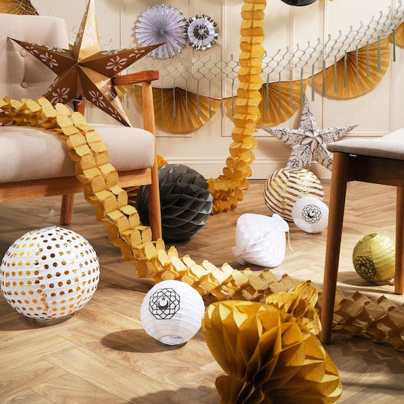 Pack of 2 Gold Paper Hanging Honeycomb Lanterns Eid Party Decoration