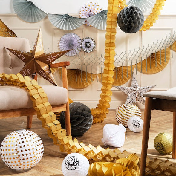 Pack of 2 Grey Paper Hanging Honeycomb Sphere Balls Eid Party Decoration