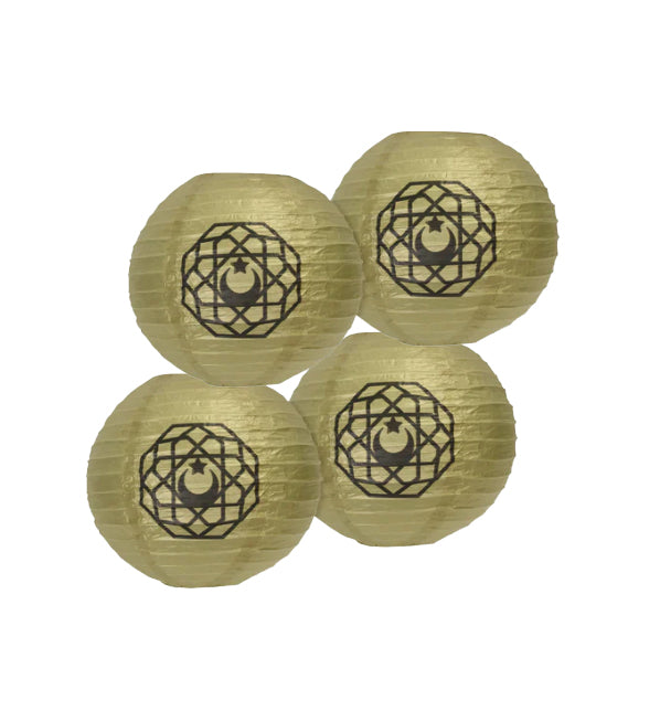 Pack of 4 MINI Crescent Moon Geometric Pattern Paper Hanging Lanterns - Gold