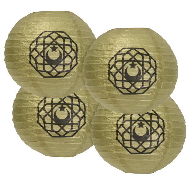 Pack of 4 Crescent Moon Geometric Pattern Paper Hanging Lanterns - Gold