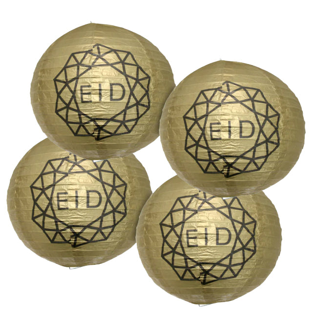 Pack of 4 Eid Geometric Pattern Paper Hanging Lanterns - Gold