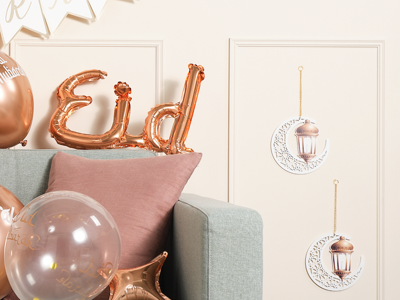 Pack of 2 White Geometric Lantern Wooden Hanging Crescent Moons