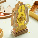 Set of 2 Wooden Shabby Chic Table / Hanging Lantern Decoration - Natural / Gold Geometric Arabic Cut Out