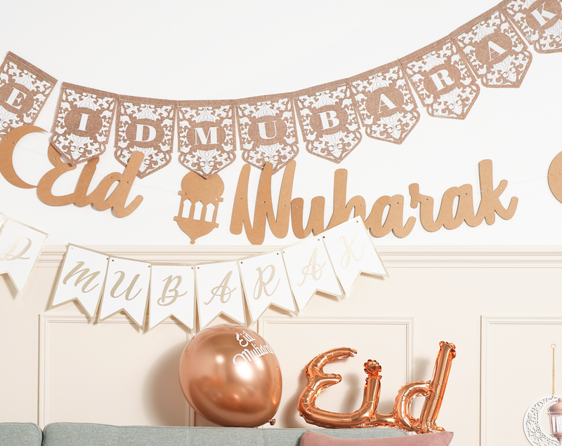 Natural 'Eid Mubarak' Moon & Lantern Garland Card Bunting - 2m