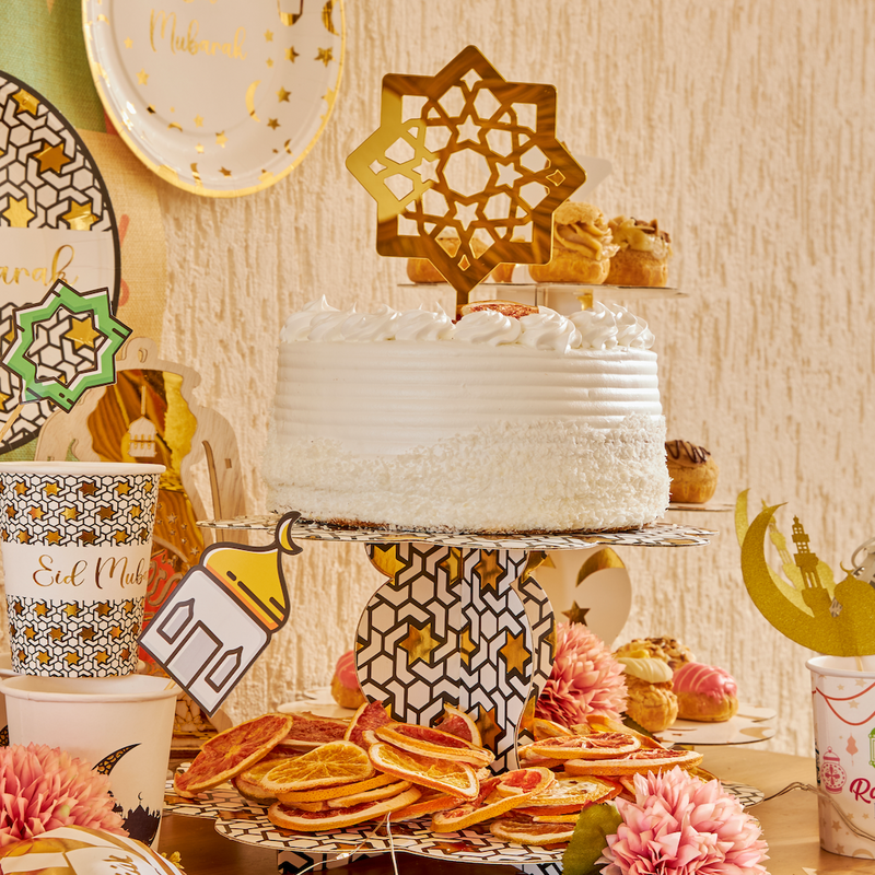 Shiny Gold Plastic Islamic Geometric Gold Cake Topper