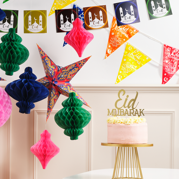 Multicolour Eid Mubarak Mosque Card Pennant Bunting - 10 Flags / 2m