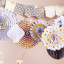 Metallic Gold 8-Point Star Pattern Marble Paper Triangle Bunting - 10 meters