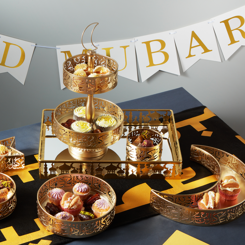 Gold Metal Arabic Moon & Star Food Serving Tins