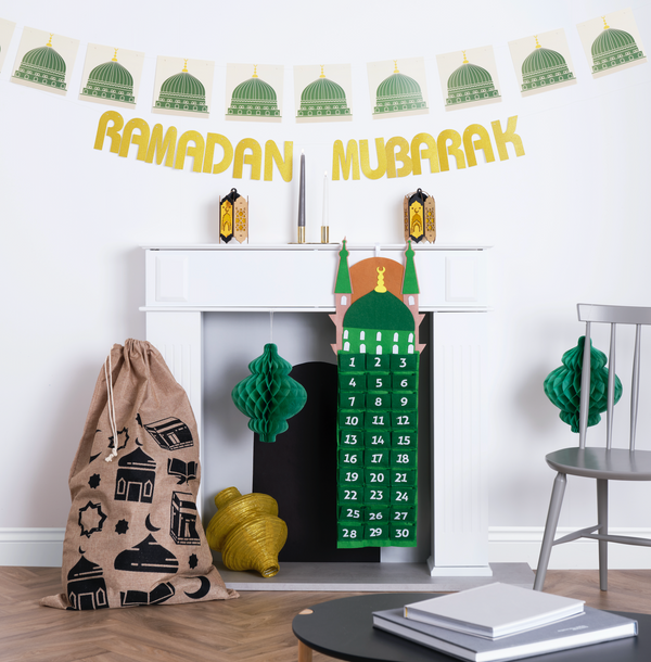 Medina Mosque Ramadan Calendar, Bunting, & Paper Lanterns Decoration Set