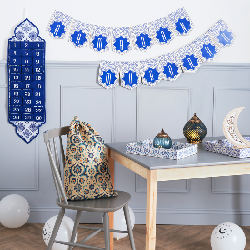 Blue Ramadan Calendar, Bunting & Balloons Decoration Set