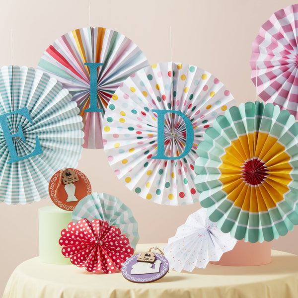 Set of 8 Assorted Pastel Concertina Paper Fan Hanging Decorations