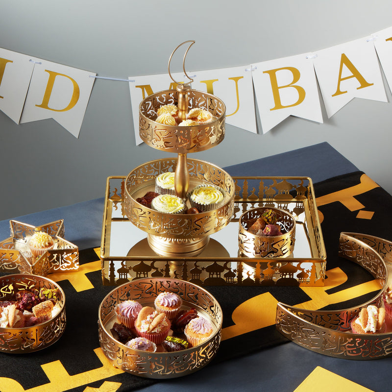 2-Tier Gold Arabic Design Metal Eid / Ramadan Cake Stand