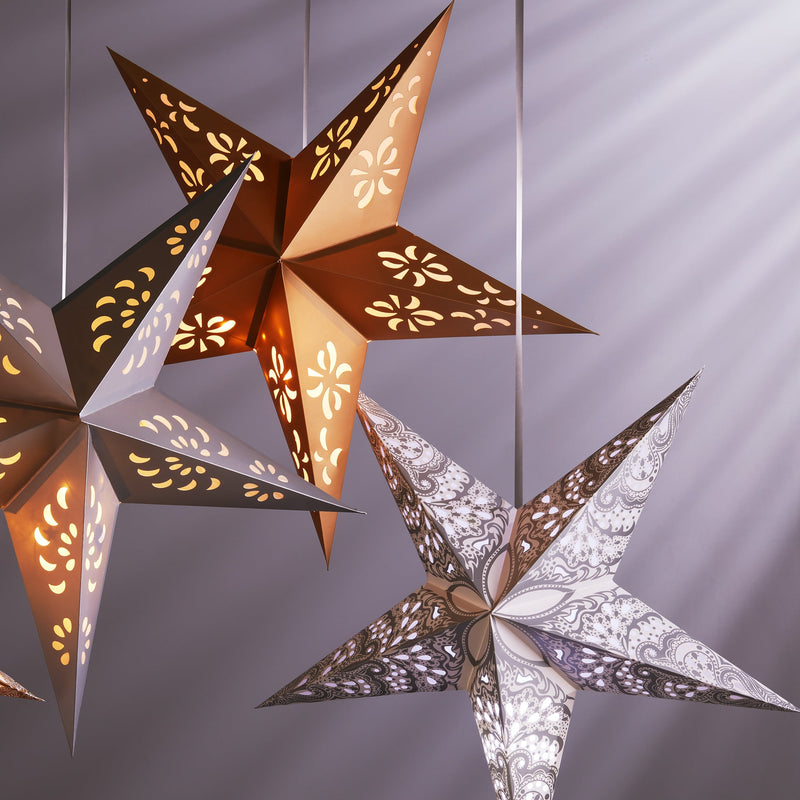 Hessian Ramadan Kareem Bunting with Gold & Silver Paisley Paper Hanging Stars