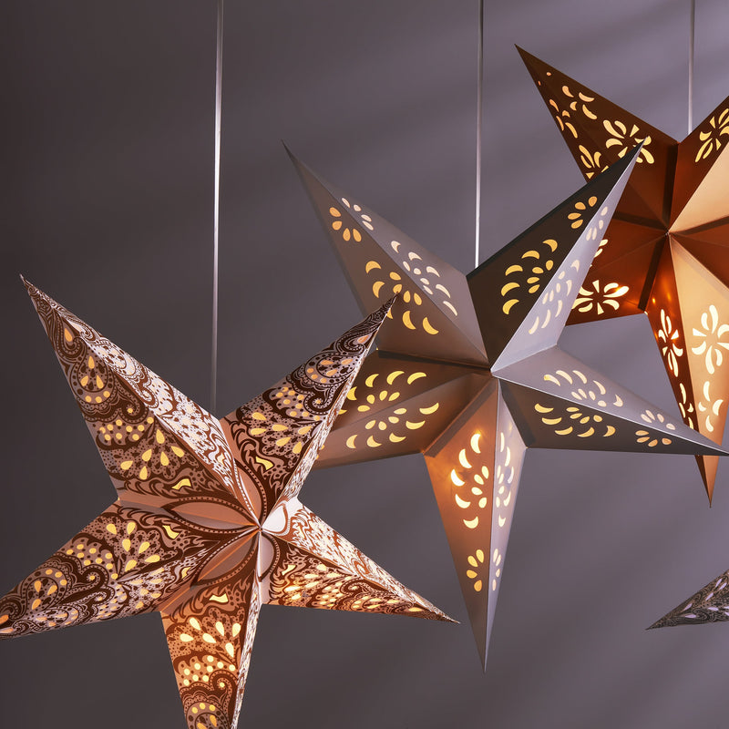 Set of 4 Large Gold, Silver and Paisley Paper Hanging Star Eid & Ramadan Decorations