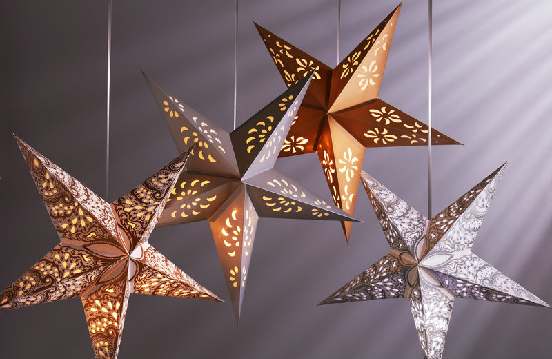 Gold, Silver & White Hessian 'Eid Mubarak' Bunting & Paper Stars Set (Set 22-8)