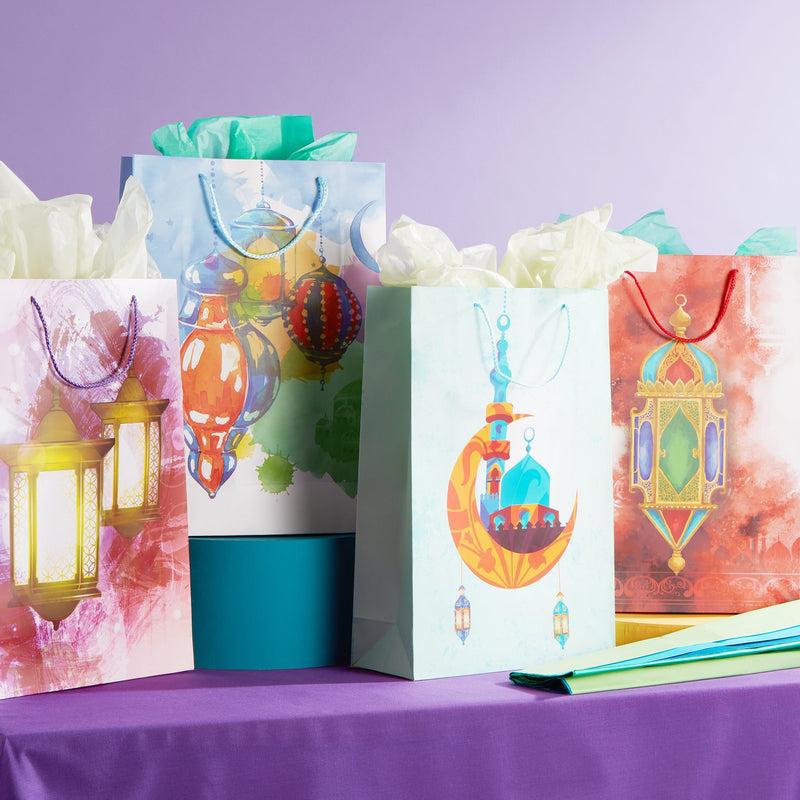 Pack of 3 Large Watercolour Lantern Eid & Ramadan Gift Bags