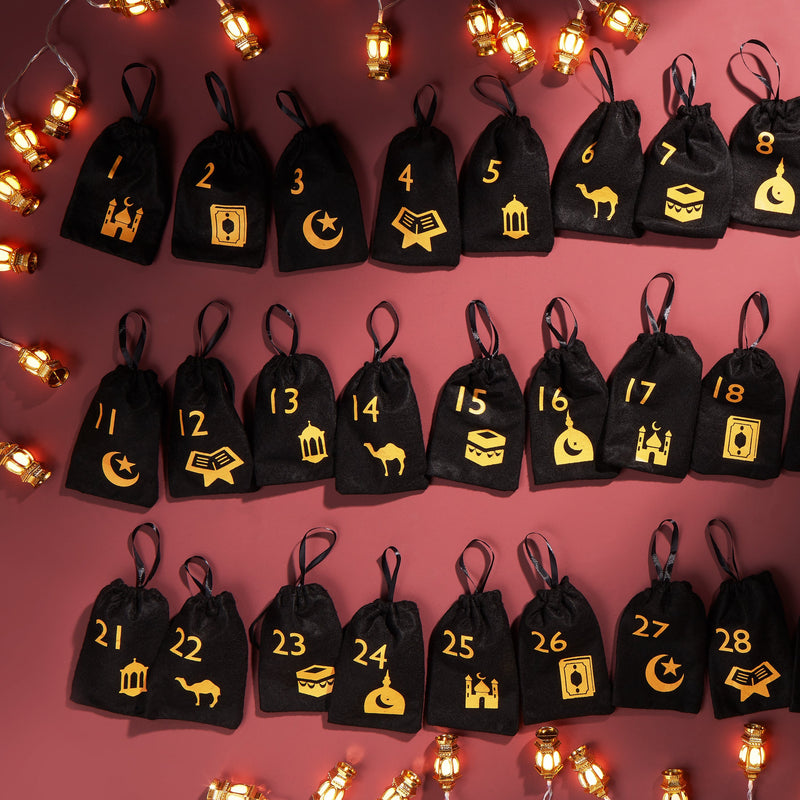 Individual Black & Gold Felt Symbols Pouch Ramadan Hanging Calendar Bunting