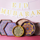 Set of 2 Wooden Hexagonal Pink & Purple Floral Inlay Food Serving Trays(1940-4)