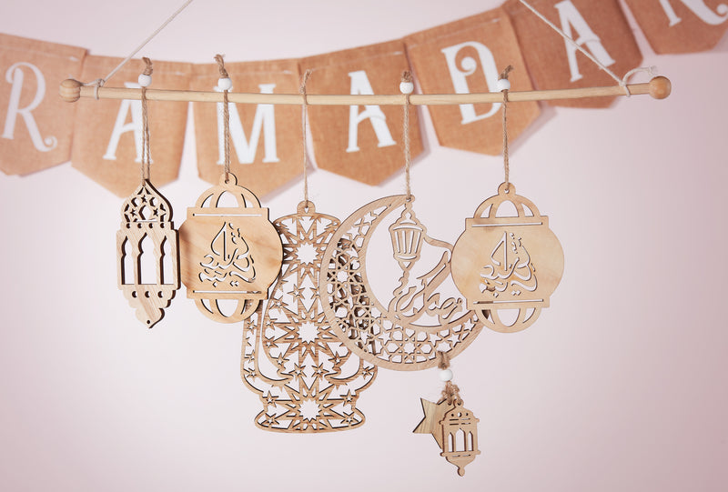 Hessian Arabic Bunting, Balloons & Wooden Hanging Decorations Set 35/21