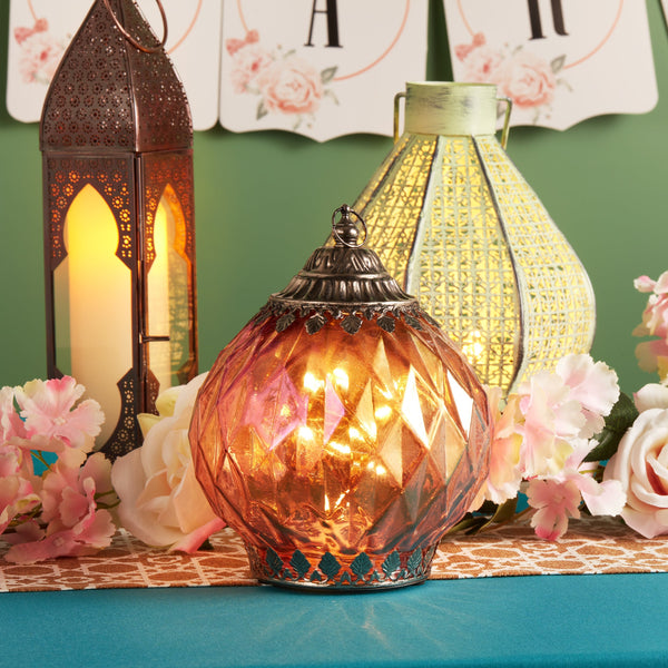 Pink Iridescence Glass LED Lantern Candle (24470)