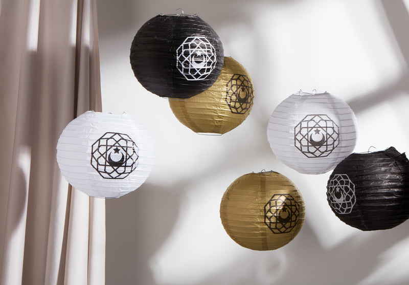 Pack of 4 Eid Geometric Pattern Paper Hanging Lanterns - Gold