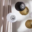 Pack of 4 Crescent Moon Geometric Pattern Paper Hanging Lanterns - White