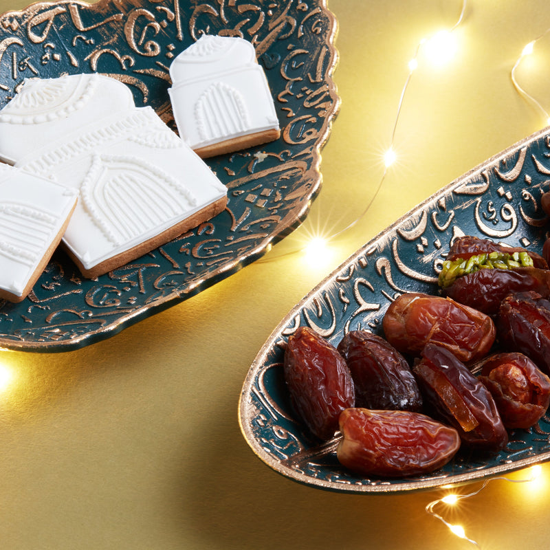 Set of 2 Black & Gold Leaf Arabic Wooden Serving Trays