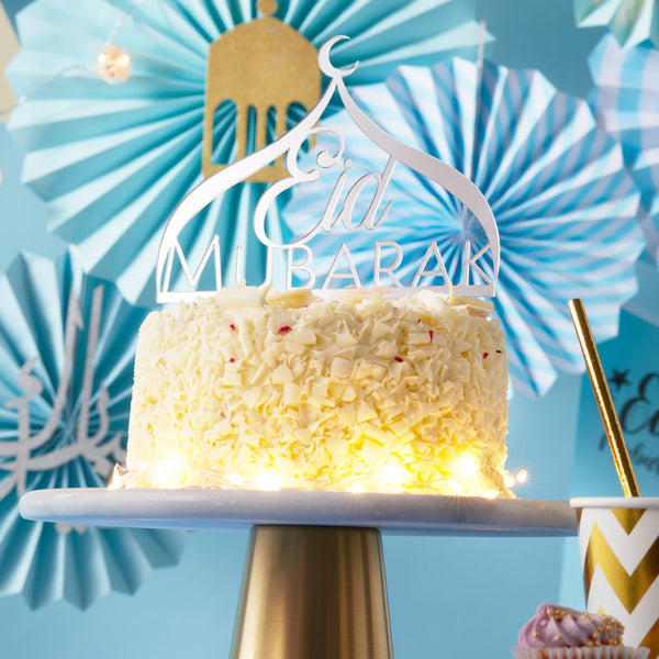 Metallic Silver Eid Mubarak Mosque Qubba Cake Topper