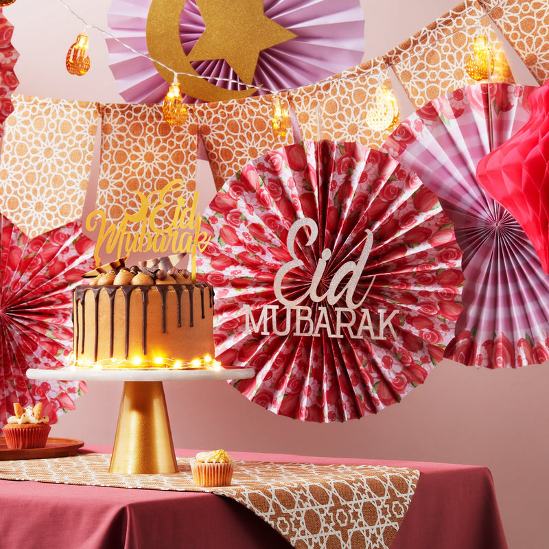 Set of 5 Pink Floral Eid & Ramadan Hanging Concertina Fans Decorations