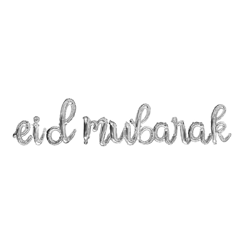 Silver & White 'Eid Mubarak' Bunting, Calligraphy Foil & Latex Balloons Set (Set 22-4)