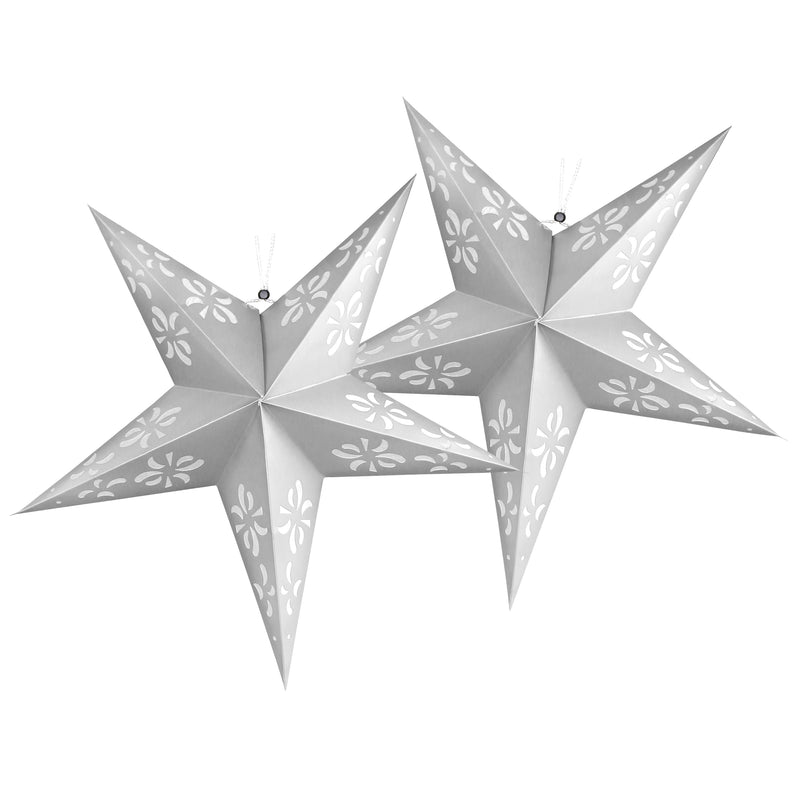 White, Silver & Hessian 'Eid Mubarak' Bunting, Half-Fan Garland, Paper/Wooden Lanterns & Stars Set (Set 22-14)