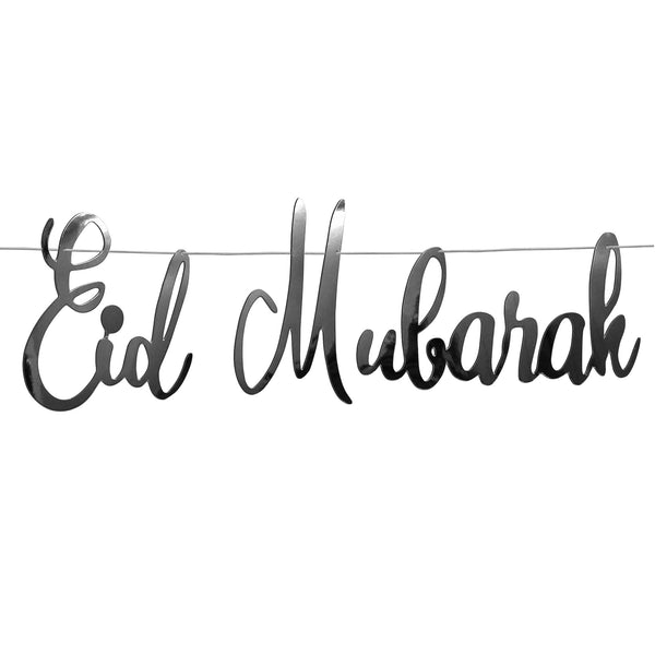 Silver Eid Mubarak Cut-Out Calligraphy Hanging Bunting Decoration