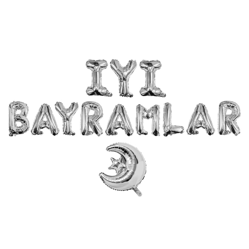 Silver 'İyi Bayramlar' Turkish Foil Letter Balloons