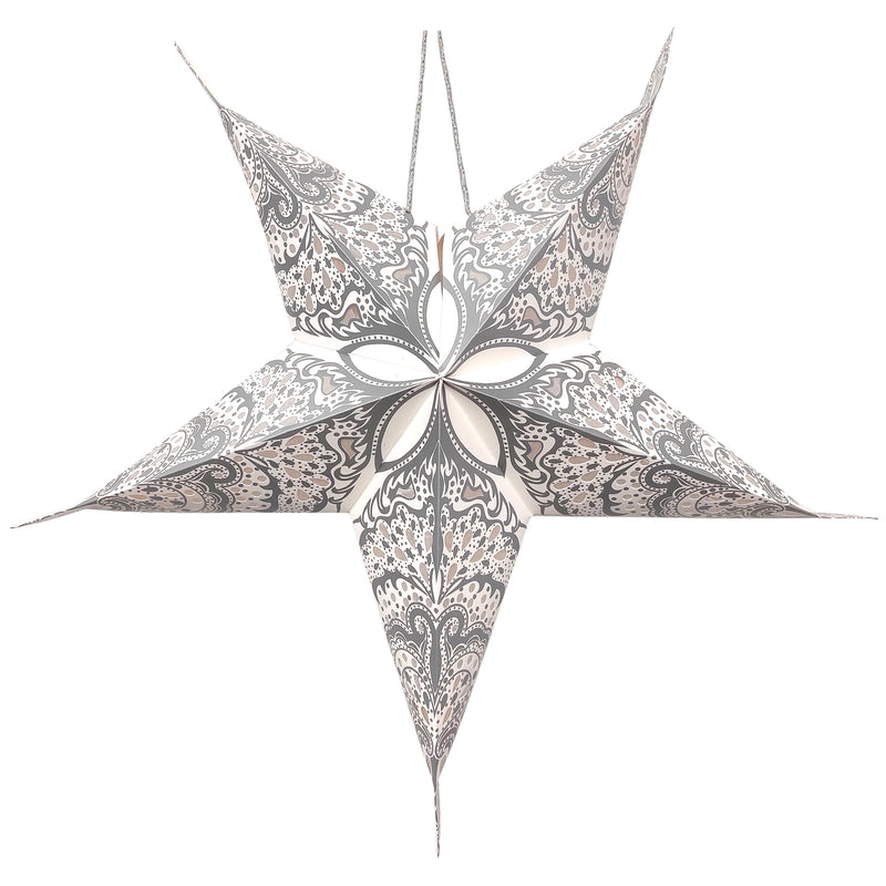 Pack of 2 Paisley Large Silver & White Paper Hanging Star Eid & Ramadan Decoration