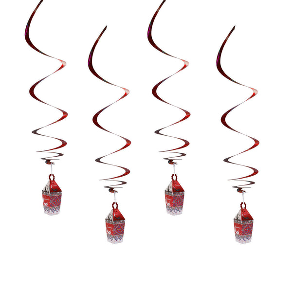 Pack of 4 Spiral Lantern Eid Favour Boxes Hanging Mobile Decorations