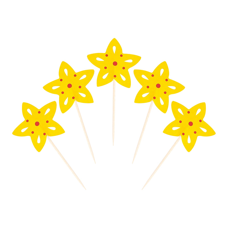Pack of 100 Yellow Paper Flower Cocktail Sticks