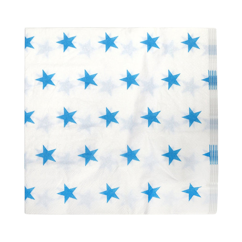 White / Blue Star Pattern Eid Party Napkins (20 Pack)