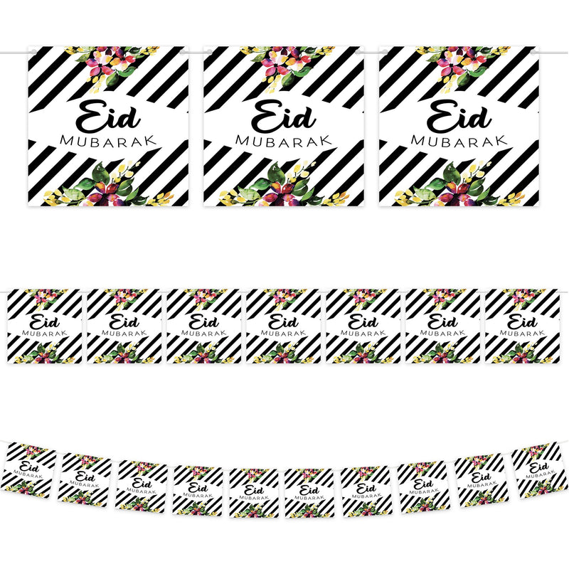 Black & White 'Eid Mubarak' Wooden Sign, Bunting & Balloon Set 38/21