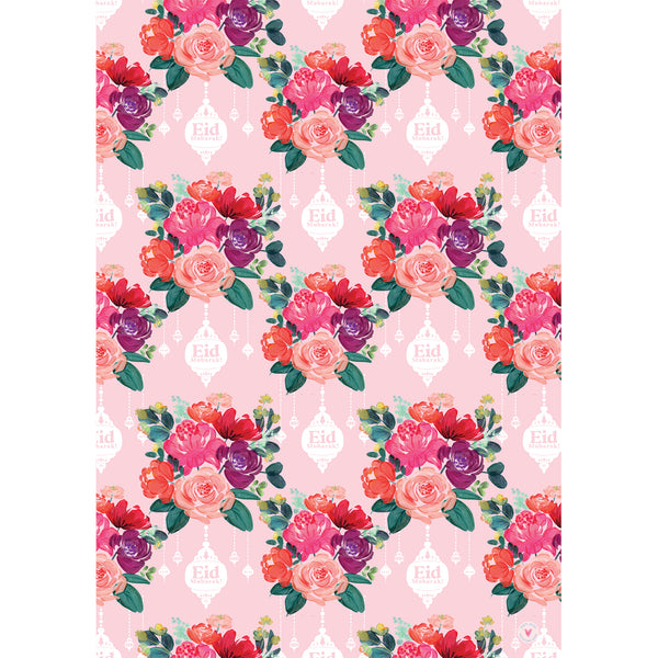 Pink Rose & Lantern Eid Mubarak Wrapping Paper - 70x50cm (5 Sheets)
