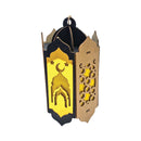 Pack of 2 Wooden Shabby Chic Table / Hanging Lantern Decoration - Black / Gold Cut Out Mosque