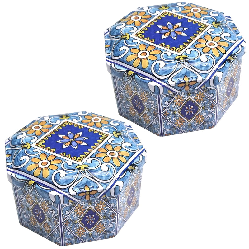2pc Blue Ornate Tile Octagon Decorative Iftar Treat Tins