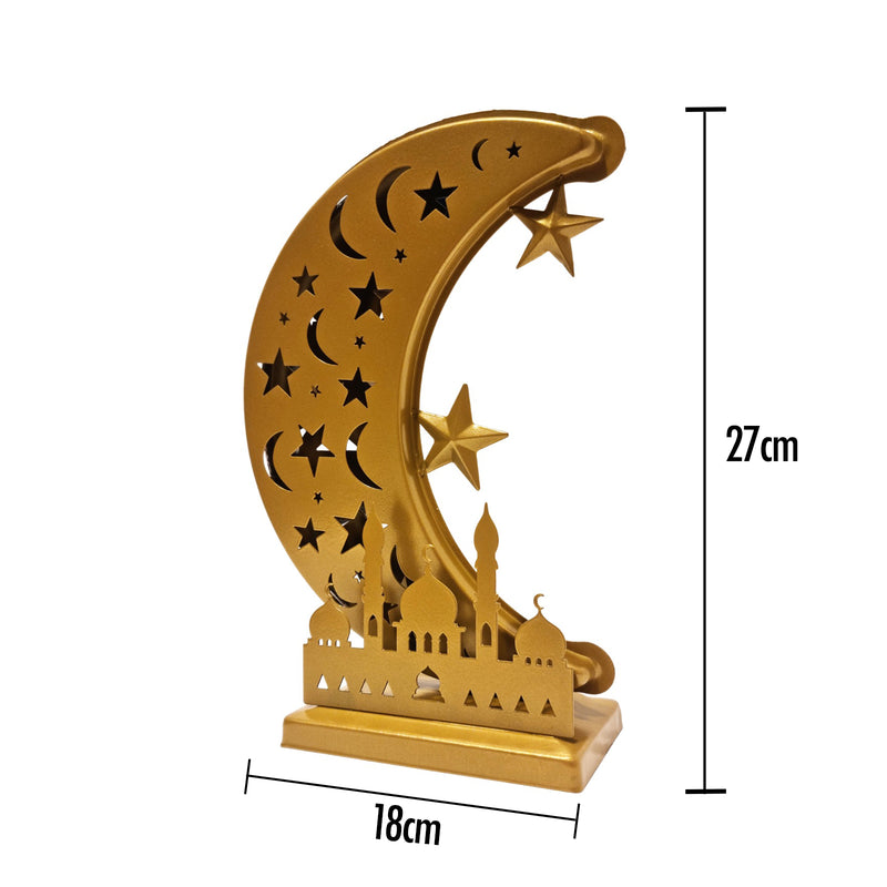 Matte Gold Metal Crescent Moon Table Centrepiece - Stars & Moon Cutouts